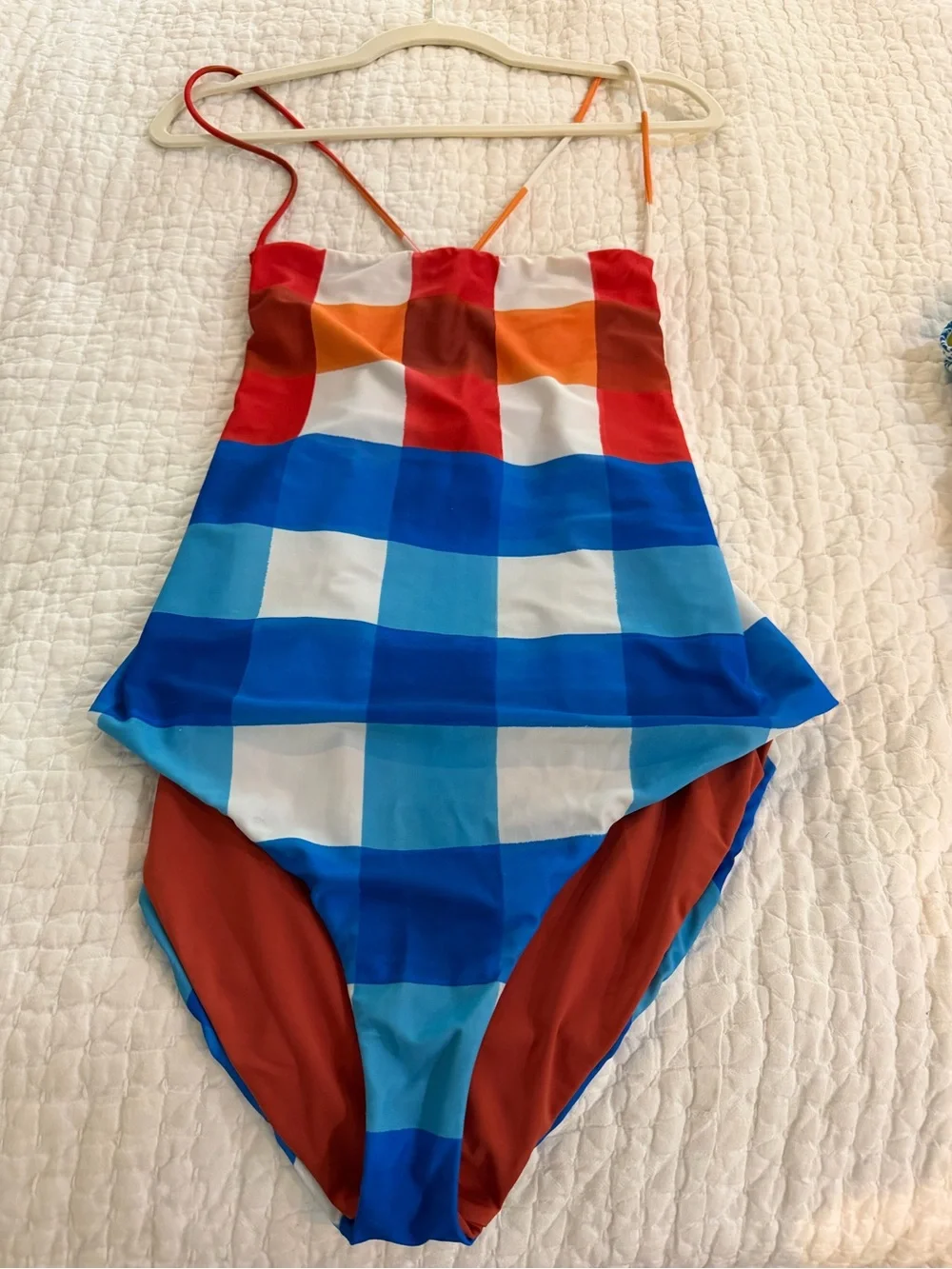 Mara Hoffman Gingham Colorblock One-Piece Swimsuit size XL